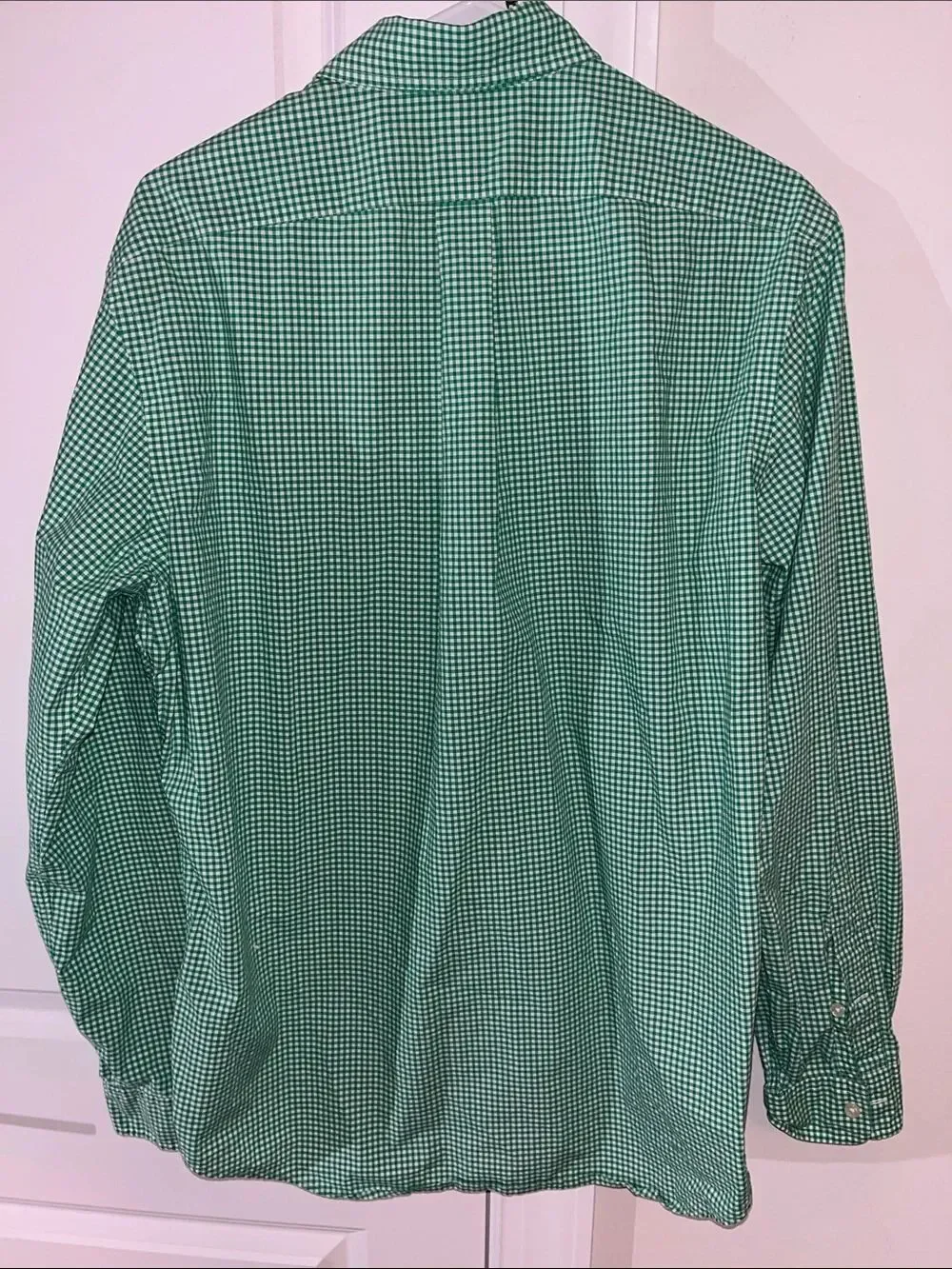Polo Ralph Lauren Green White Gingham Checked Plaid w/Pony LS Casual Shirt M